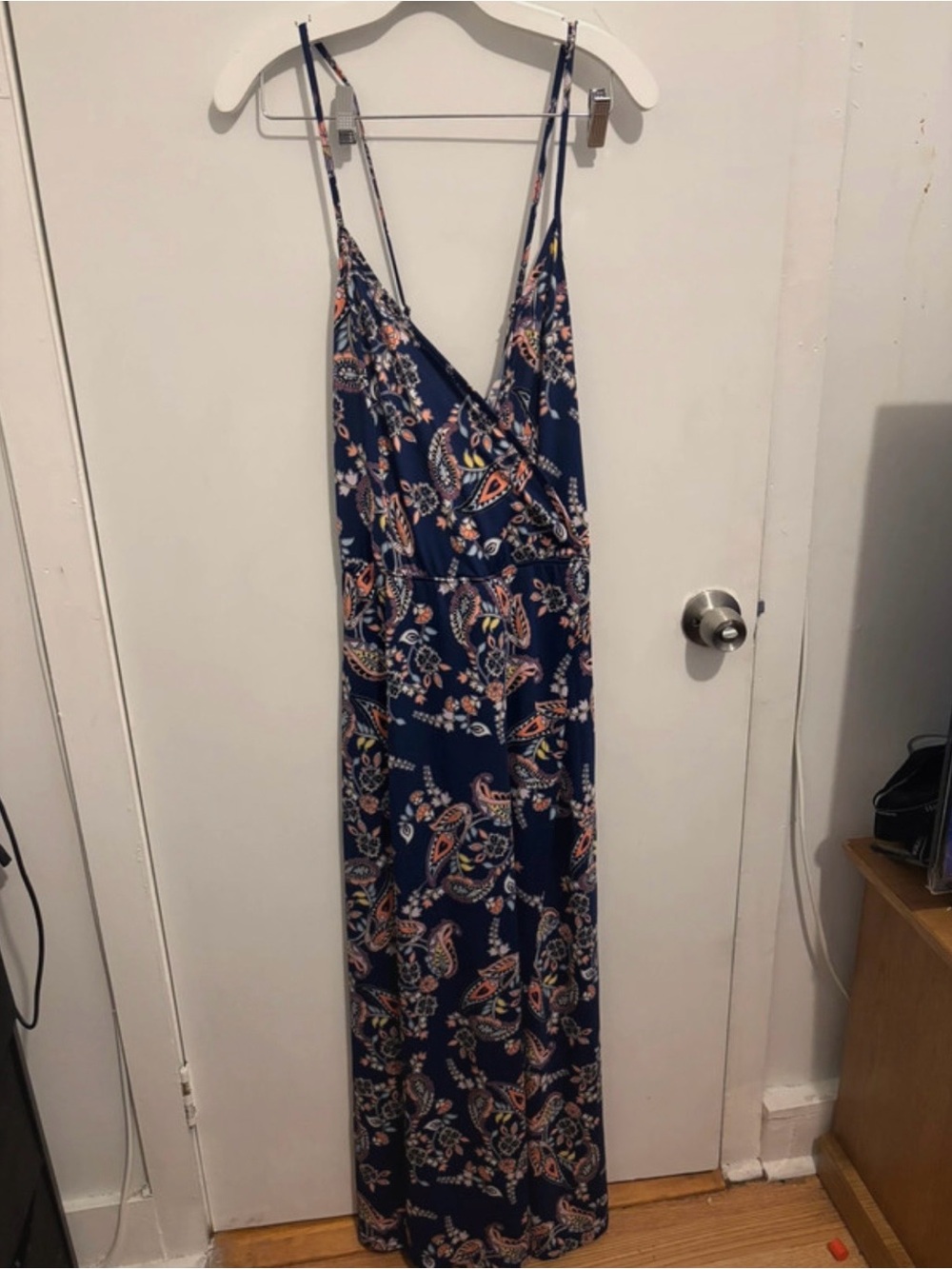 Navy Paisley Spaghetti-Strap Maxi Dress